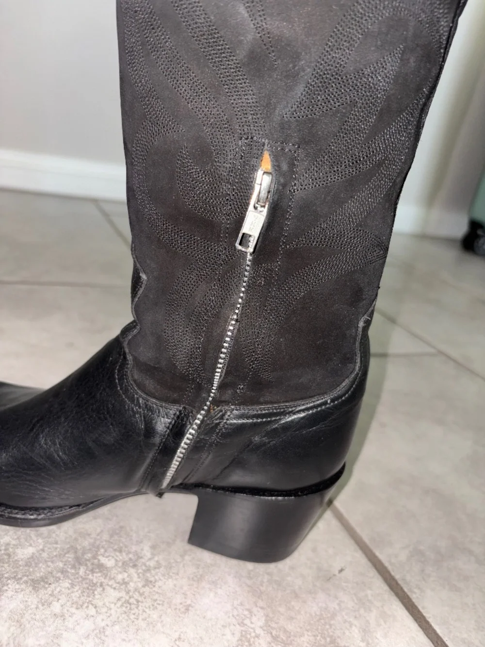 VINTAGE RARE!! OLD GRINGO Black Leather Suede Over Knee Crystal Western Boot 8